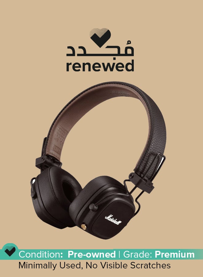 Marshall Renewed - Major IV Foldable Bluetooth Wired/Wireless 80+ Hours of Playtime Headphones Brown - Image 1