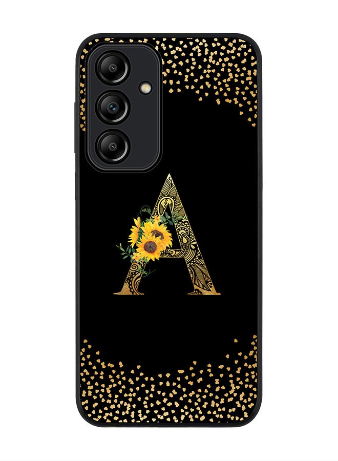 Stylizedd حافظة حواف سوداء متينة لهاتف سامسونج جالاكسي A35 - حرف مونوغرام مخصص بنمط زهري - A (أسود) - Image 1