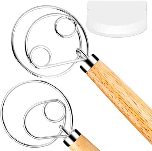 FUANRTK Danish Dough Whisk Bread Mixer，2 Pack Premium Stainless Steel Dutch Whisk With a Dough Scraper for Bread, Pastry or Pizza Dough - Perfect Baking - Image 1