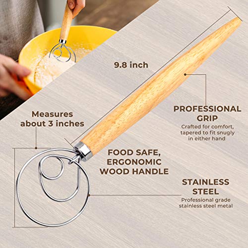 FUANRTK Danish Dough Whisk Bread Mixer，2 Pack Premium Stainless Steel Dutch Whisk With a Dough Scraper for Bread, Pastry or Pizza Dough - Perfect Baking - Image 2
