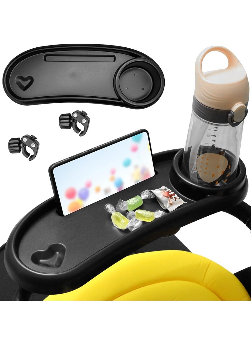 Kimaya 3 In 1 Stroller Cup Holder with Snack Tray & Phone Holder, Universal Stroller Snack Tray for Baby Bottle, Removable Stroller Cup Holder, Black, ABS Material  - Image 1