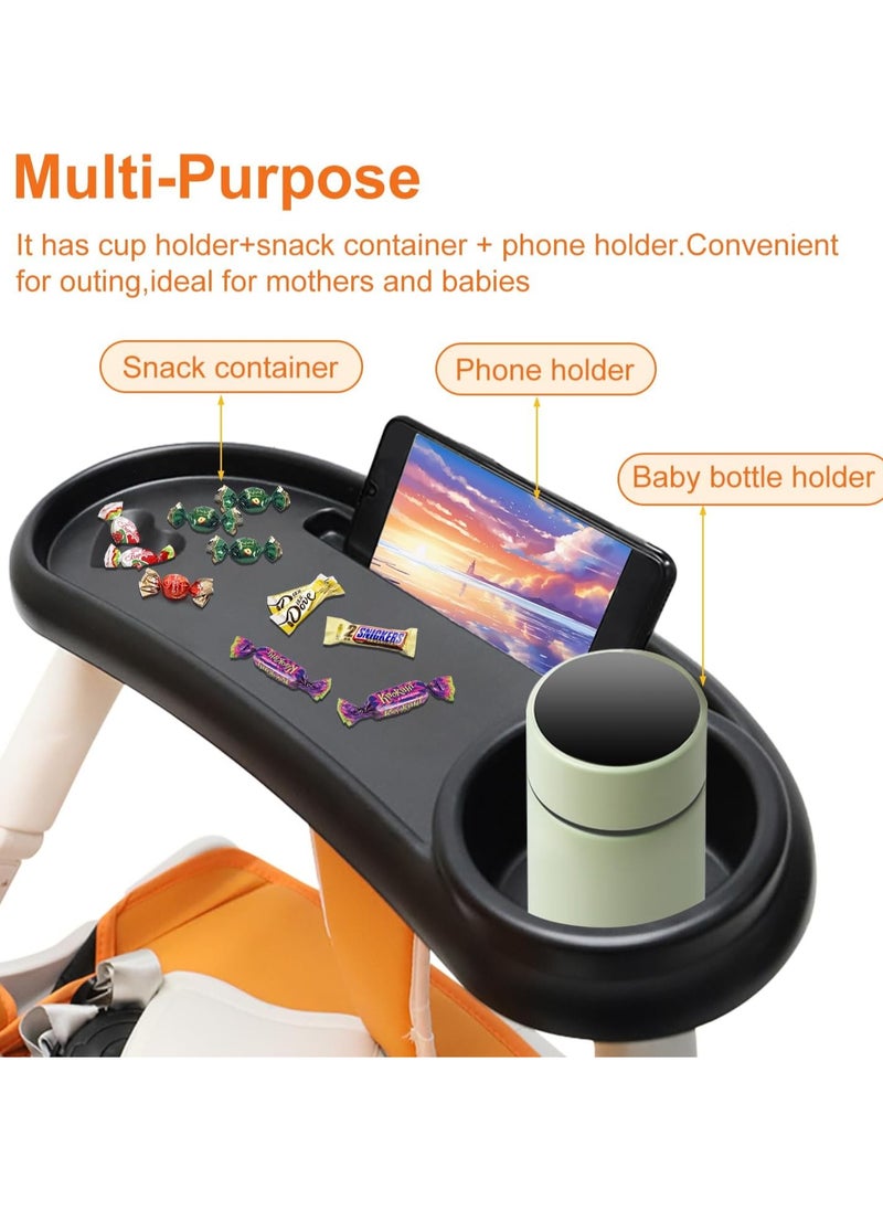 Kimaya 3 In 1 Stroller Cup Holder with Snack Tray & Phone Holder, Universal Stroller Snack Tray for Baby Bottle, Removable Stroller Cup Holder, Black, ABS Material  - Image 4