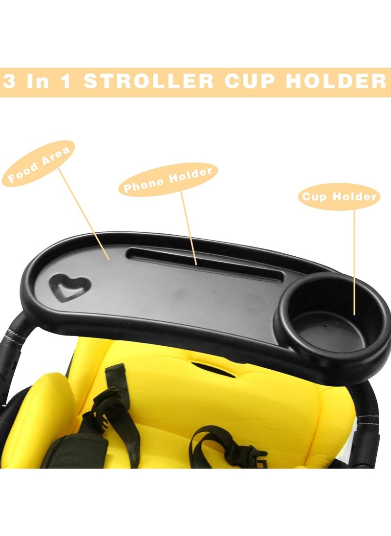 Kimaya 3 In 1 Stroller Cup Holder with Snack Tray & Phone Holder, Universal Stroller Snack Tray for Baby Bottle, Removable Stroller Cup Holder, Black, ABS Material  - Image 5