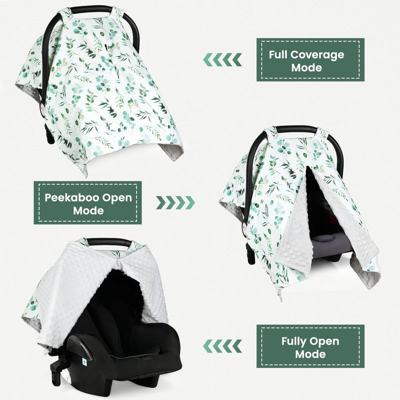 Rquite Car Seat Cover Baby, Carseat Covers Baby Girl, Winter Infant Car Seat Cover, Warm Minky Car Seat Canopy, Baby Carrier Cover with Peekaboo Opening, Multi Use Nursing Cover & Toddler Blanket - Image 2