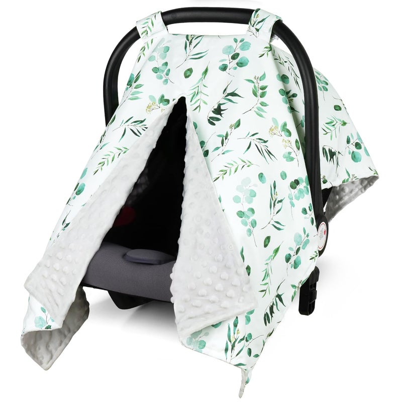 Rquite Car Seat Cover Baby, Carseat Covers Baby Girl, Winter Infant Car Seat Cover, Warm Minky Car Seat Canopy, Baby Carrier Cover with Peekaboo Opening, Multi Use Nursing Cover & Toddler Blanket - Image 1