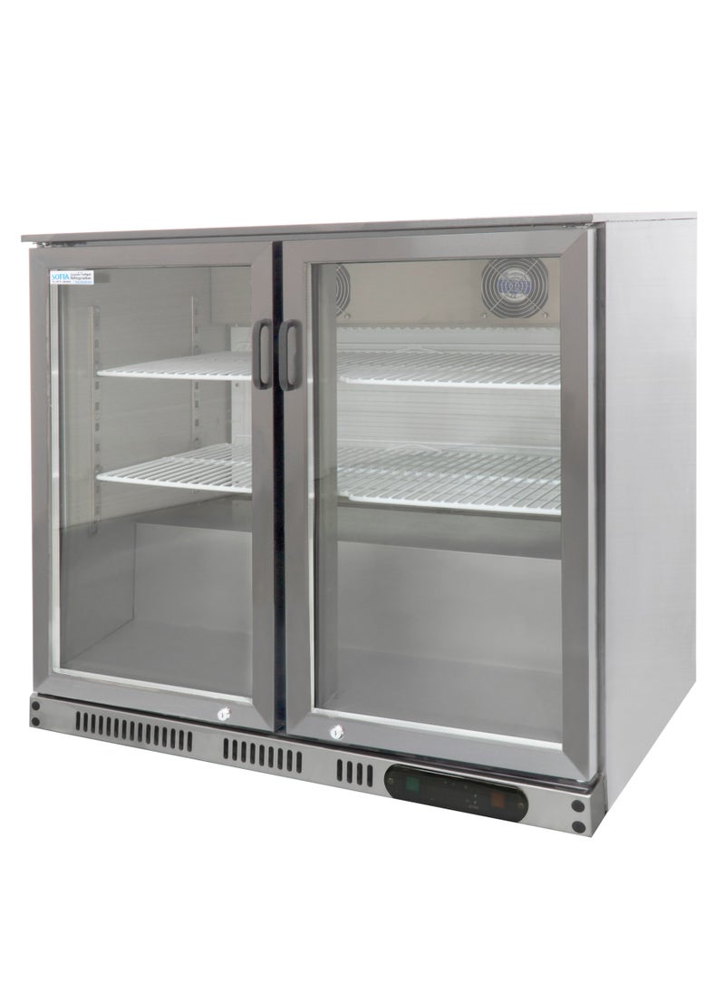 SOFIA REFRIGERATION Undercounter (2) Two Door Bottle Cooler, Low Noise Beverage Cooler, Small Refrigerator, Stainless Steel, 220 Liters Capacity  - Image 1