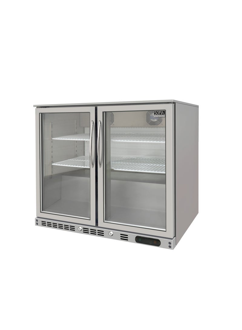 SOFIA REFRIGERATION Undercounter (2) Two Door Bottle Cooler, Low Noise Beverage Cooler, Small Refrigerator, Stainless Steel, 220 Liters Capacity - Image 1
