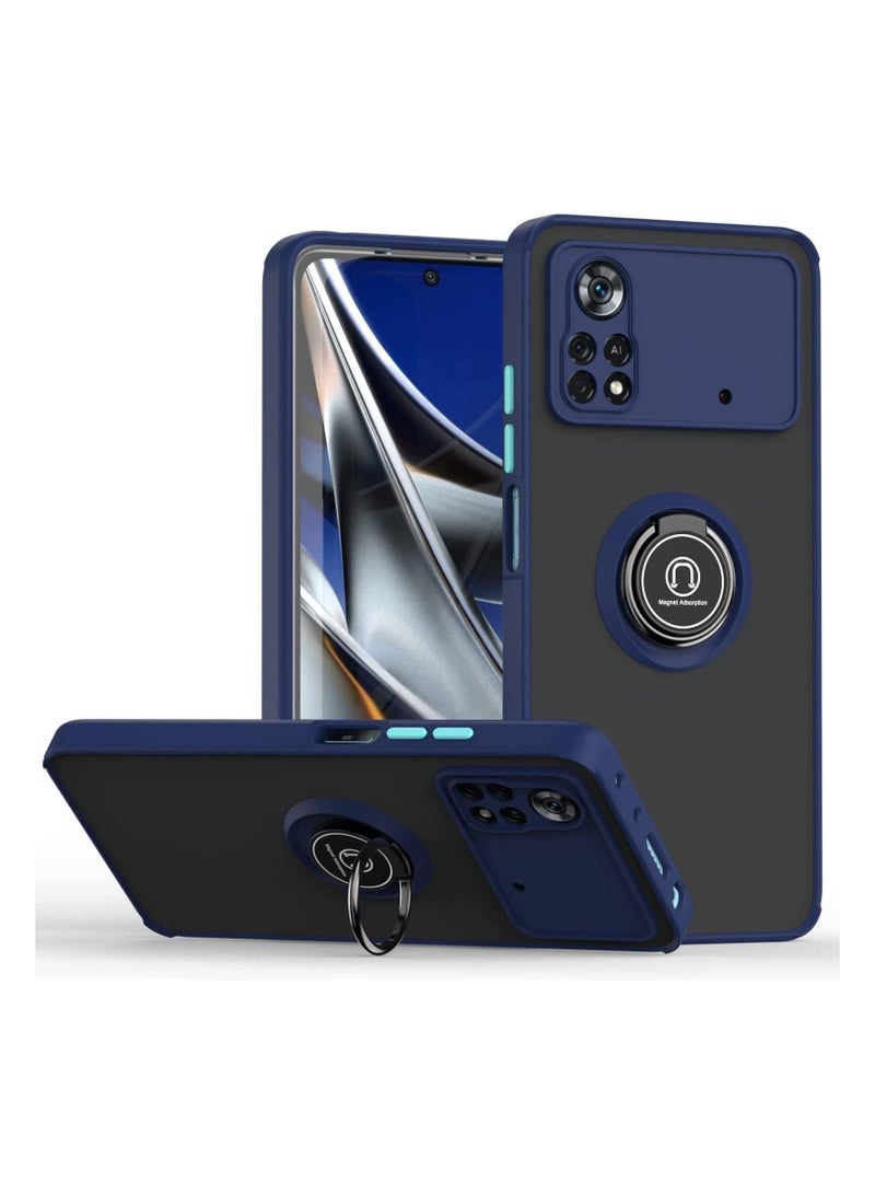 Xiaomi Poco M4 Pro 4G Case With Ring Holder Kickstand Matte Back Soft Bumper Hybrid Protective Cover For Xiaomi Poco M4 Pro 4G Blue