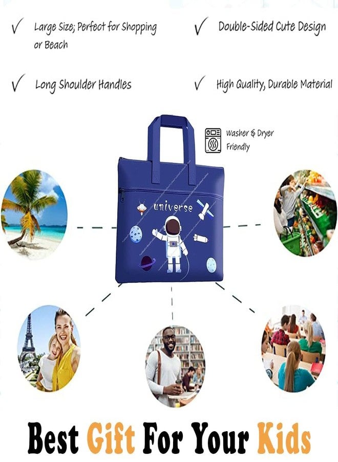 PEZYOX Canvas Shoulder Tote Bag for Kids - Cute Shopping Bag for Boys & Girls, Lunch bag, Tuition, Picnic, Travel Bag, Lightweight & Durable, Stylish Toddler Bag for Everyday Use (Universe) - Image 5