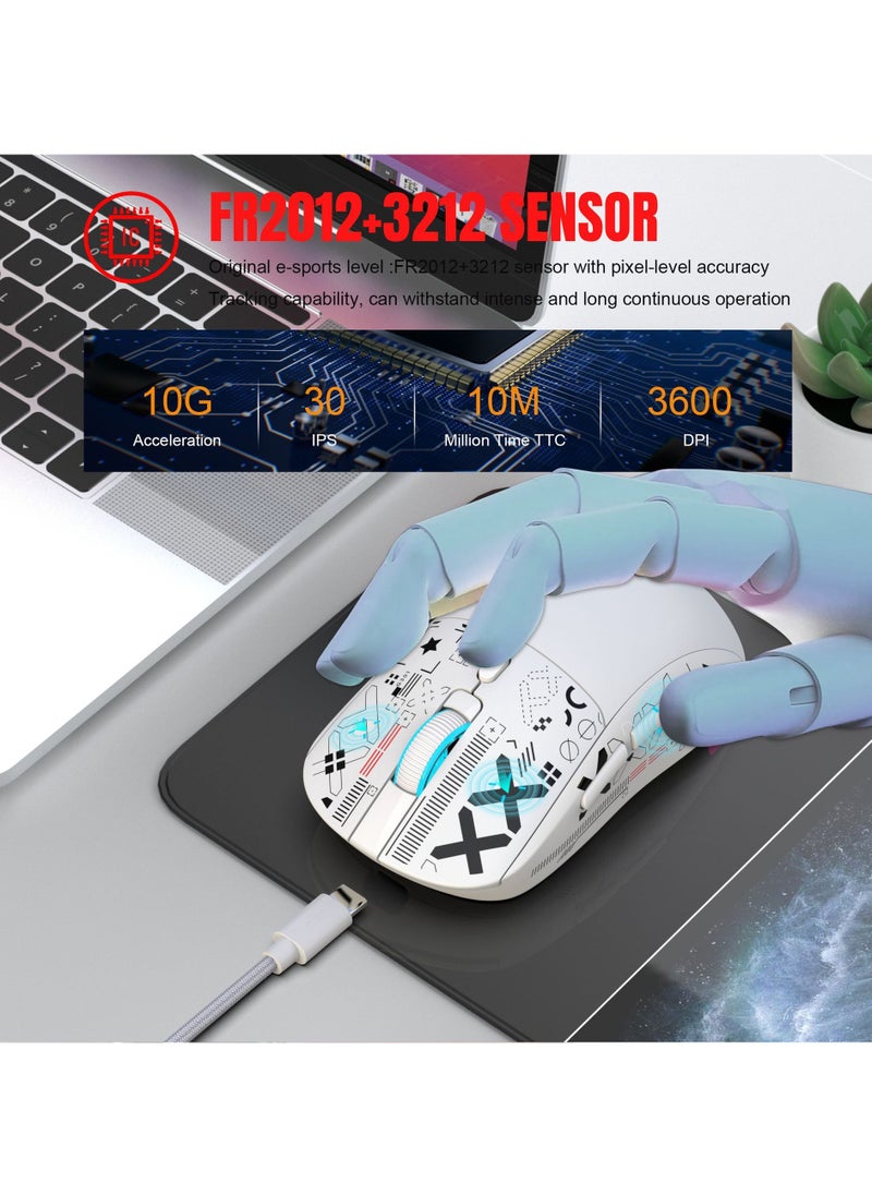 HXSJ - Gaming Mouse, Wired/Wireless/Bluetooth Tri Modes, Wireless Mouse for Laptop, Portable Type C Charging 5 Level DPI Mouse with 12 RGB Lighting Modes - Image 1