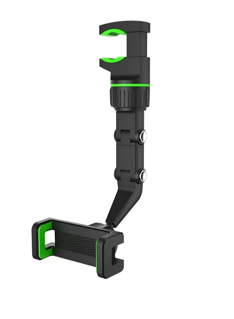 360 Degree Rotating Rearview Mirror Multifunctional Car Phone Holder Clip Bracket Cell Phone Holder for 4.0-6.1 Inch Mobile (Green) - Image 1