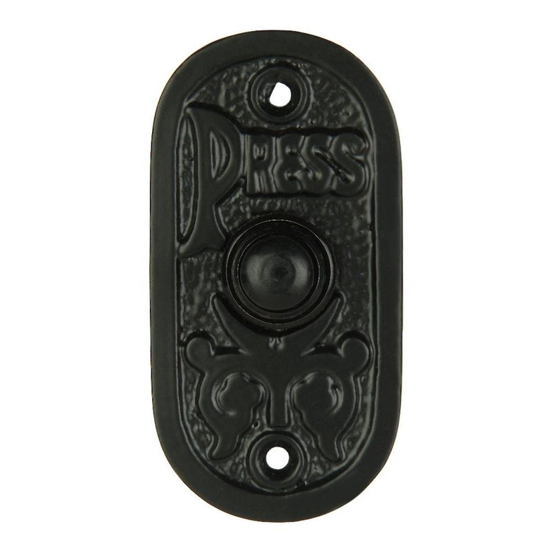 A29 Black Powder Coat Vintage Doorbell Button 3 14 x 1 58 Antique Style Cast Iron Construction with Recess Mount Wired for TwoWire Chimes Rust Resistant Weatherproof DIY Mounting
