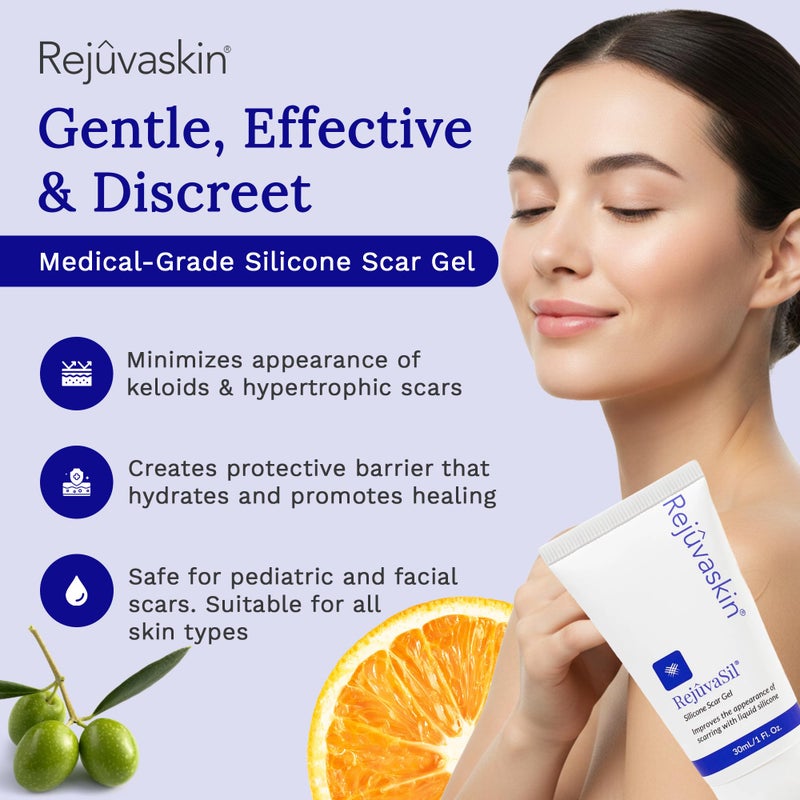Rejuvaskin RejuvaSil Silicone Scar Gel, Scar Treatment for Surgical Scars, Burns, Keloids, Acne Scars on Face & Body, 30ml - Image 3