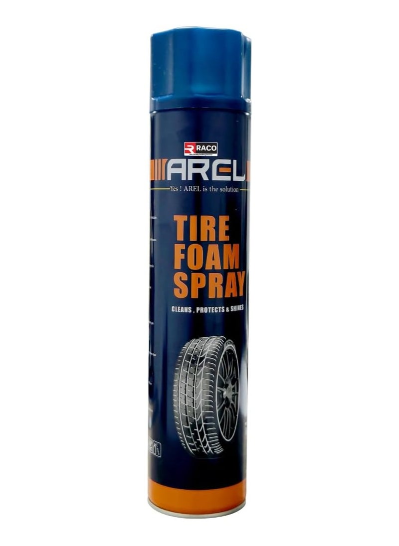 RACO Arel Tire Foam Spray | High-Gloss Shine & Deep Cleaning Tire Cleaner |Protects Against Cracking, Fading & UV Damage | Easy-to-Use Spray for Long-Lasting Results 750ml