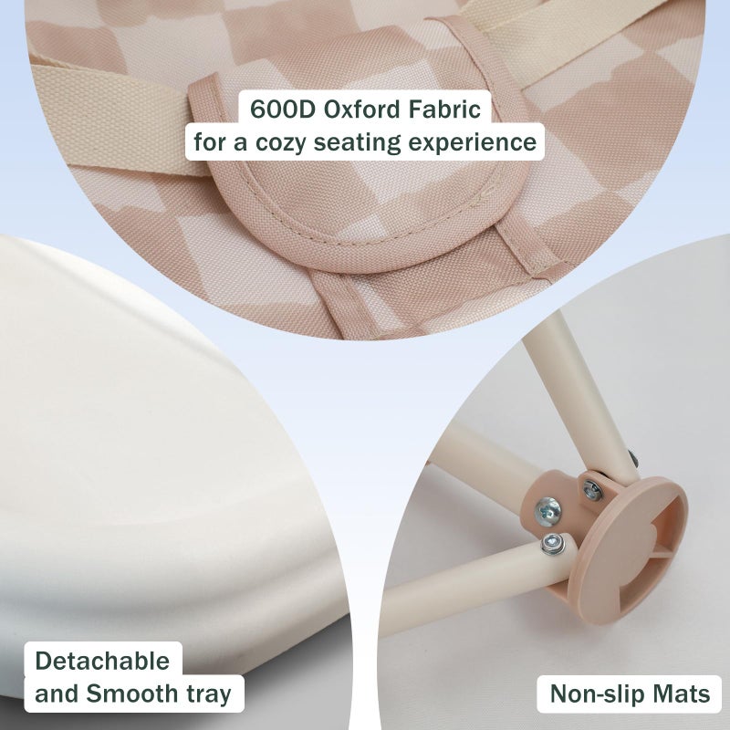 Tiny Marvels Portable 3-in-1 Baby Chair, Cozy Booster Seat, Baby Seat with Tray, Compact Foldable, Toddler Chair with Child Safety Belt Carry Bag, Perfect for Travel (Sand Checker) - Image 4