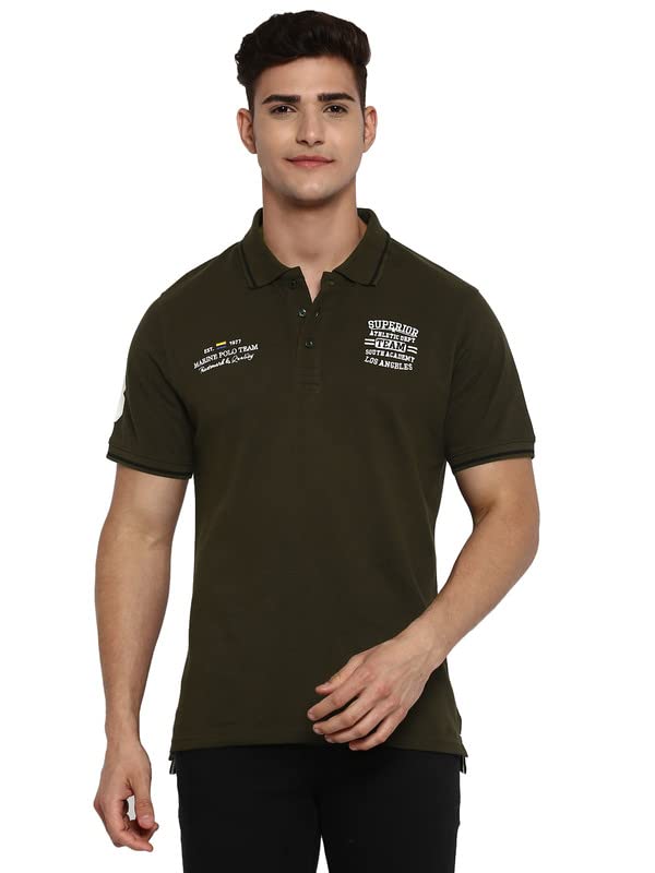 AMERICAN CREW Polo Regular Fit T-Shirt For Men (Ac580-M_Olive) - Image 1