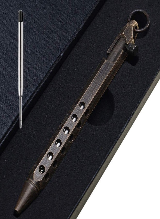 EKLOEN Six-Edge Solid Brass Pen, Bolt Action EDC Pocket Signature Pen(Retro Black) - Image 1