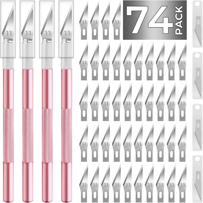 JTIEO Exacto Knife,74 Pack Hobby Knife with 4 Upgrade Sharp Hobby Knives and 70 Spare Exacto Knife Blades for Art,Stencil,Scrapbooking (Pink) - Image 1