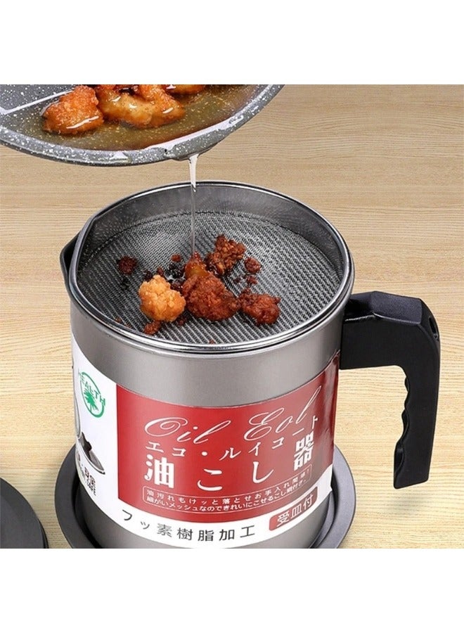 Oil Container Stainless Steel Oil Strainer Pot Container Jug Storage Can With Filter Cooking Oil Pot For Kitchen Household Tools 1.4L