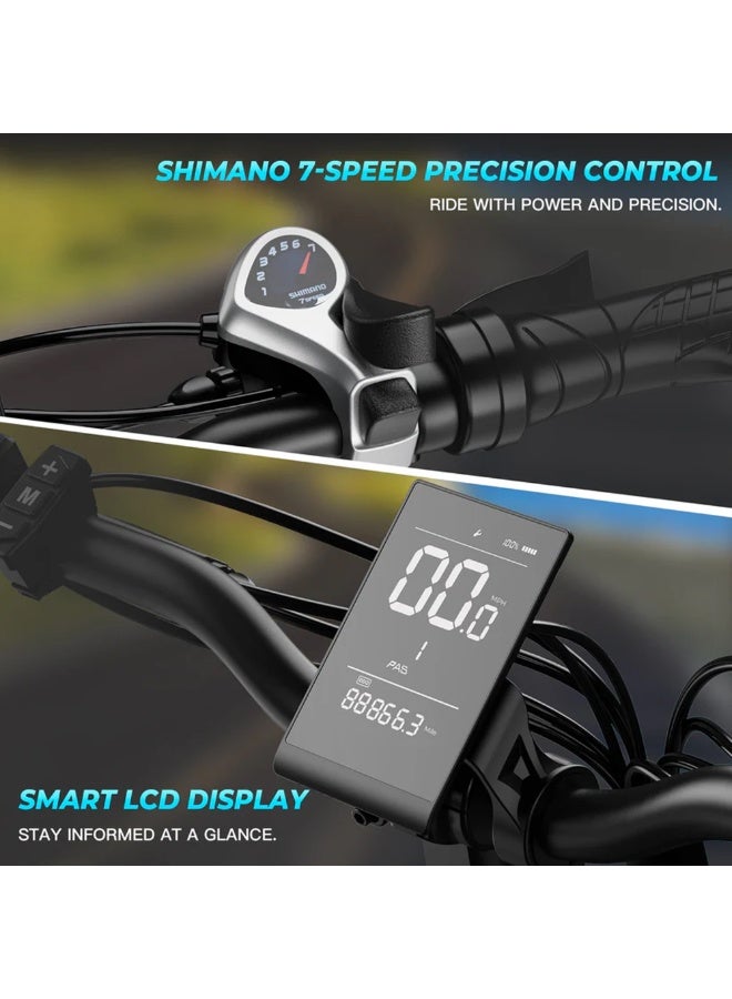 حصان الريح دراجة كهربائية قابلة للطي للطرق الوعرة W4A 750 واط، بطارية قابلة للإزالة 48 فولت 15.6 أمبير، سرعة 40 كم/ساعة، مدى 45-60 كم، شاشة LCD كبيرة، إطارات سميكة 20 بوصة، Shimano 7 سرعات، إطار من سبائك الكربون - Image 2