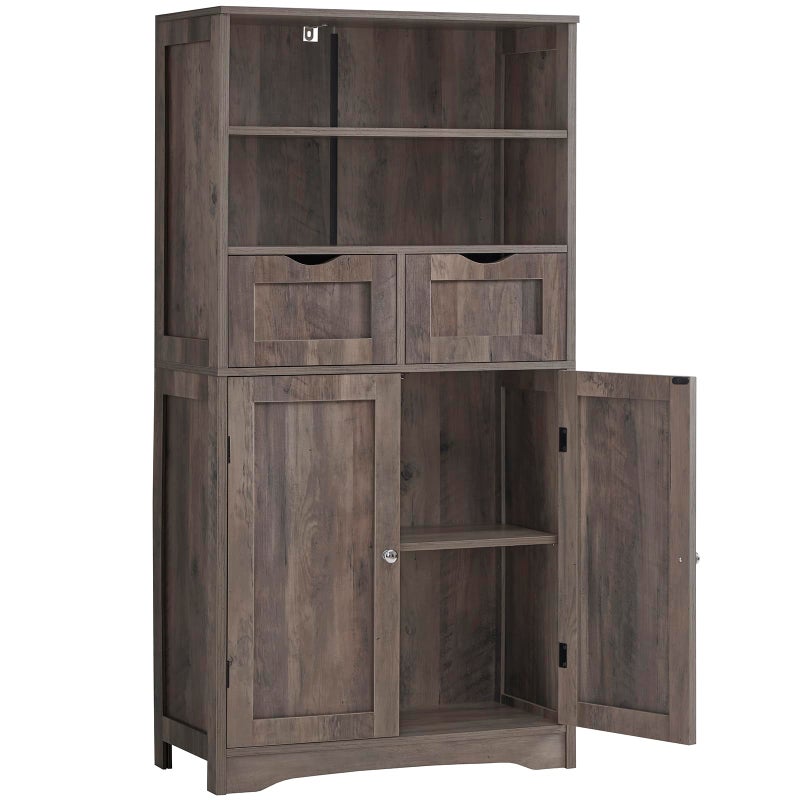 Iwell Iwell Tall Storage Cabinet with 2 Drawers  Adjustable Shelf Bathroom Cabinet with Doors Kitchen Pantry Storage Cabinets Cupboard for Living Room Dining Room Entryway Rustic Gray 