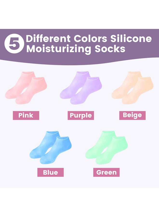 TEAWOO 5 Pairs Silicone Socks for Dry Cracked Feet, Silicone Socks for Women, Silicone Foot Socks, Silicone Socks for Moisturizing Feet, Cracked Heel Treatment (5 Colors Assorted, Fits Up to Size 10) - Image 5