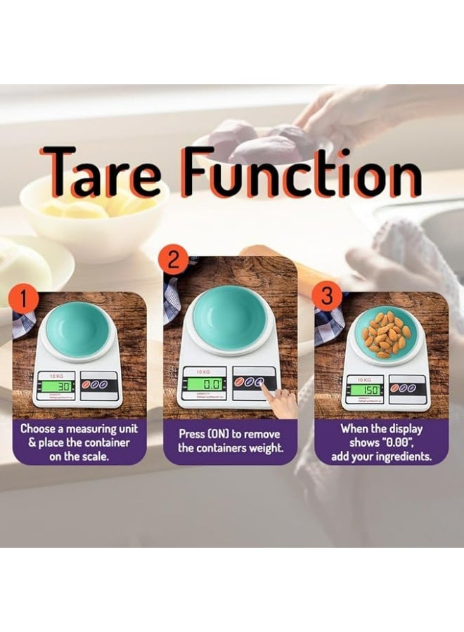 ميزان مطبخ رقمي عالي الدقة 10 كجم - ميزان إلكتروني أبيض - ميزان مطبخ محمول بشاشة ال سي دي من بورتال - Image 5