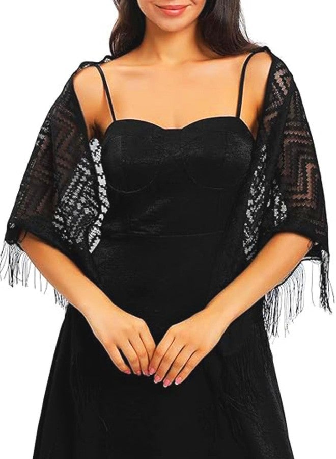 Urieo Black Triangle Shawl Scarf, Lace Crochet Shawls and Wraps for Evening Dresses - Image 3