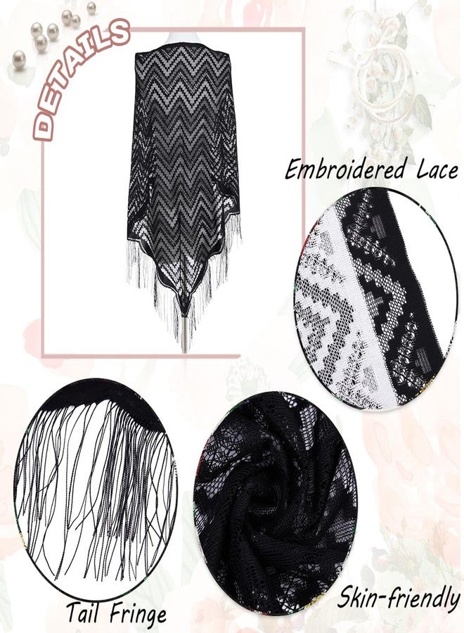 Urieo Black Triangle Shawl Scarf, Lace Crochet Shawls and Wraps for Evening Dresses - Image 4
