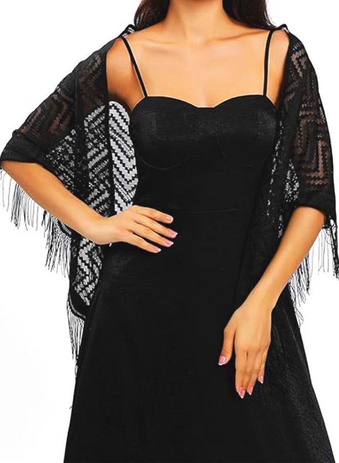 Urieo Black Triangle Shawl Scarf, Lace Crochet Shawls and Wraps for Evening Dresses - Image 5