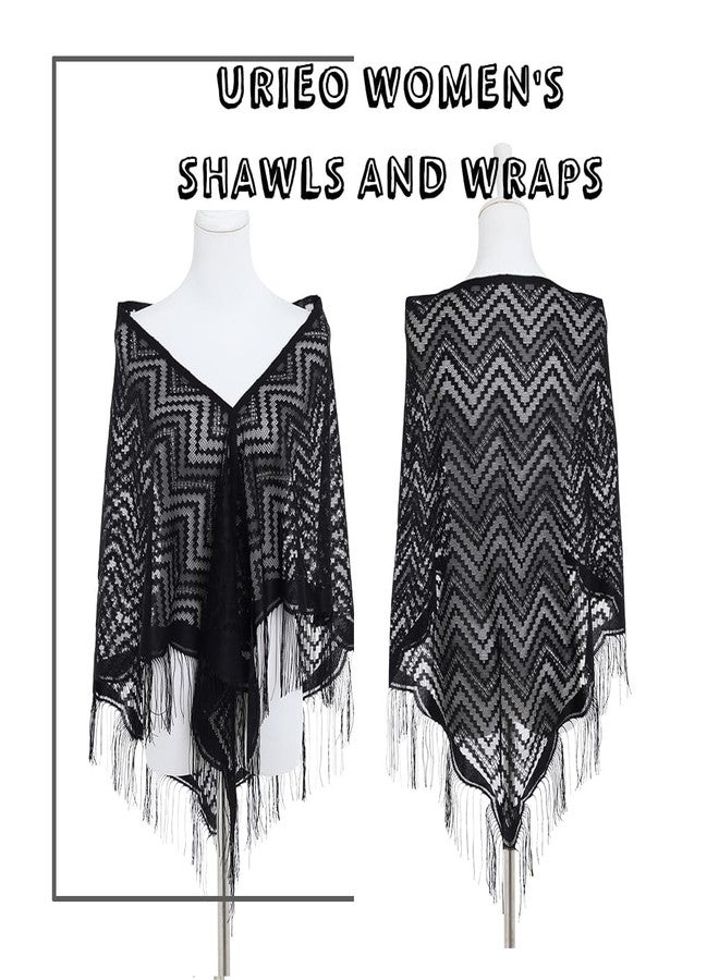 Urieo Black Triangle Shawl Scarf, Lace Crochet Shawls and Wraps for Evening Dresses - Image 2