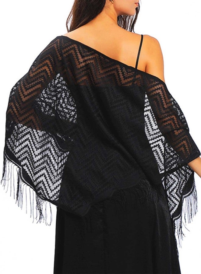 Urieo Black Triangle Shawl Scarf, Lace Crochet Shawls and Wraps for Evening Dresses - Image 1