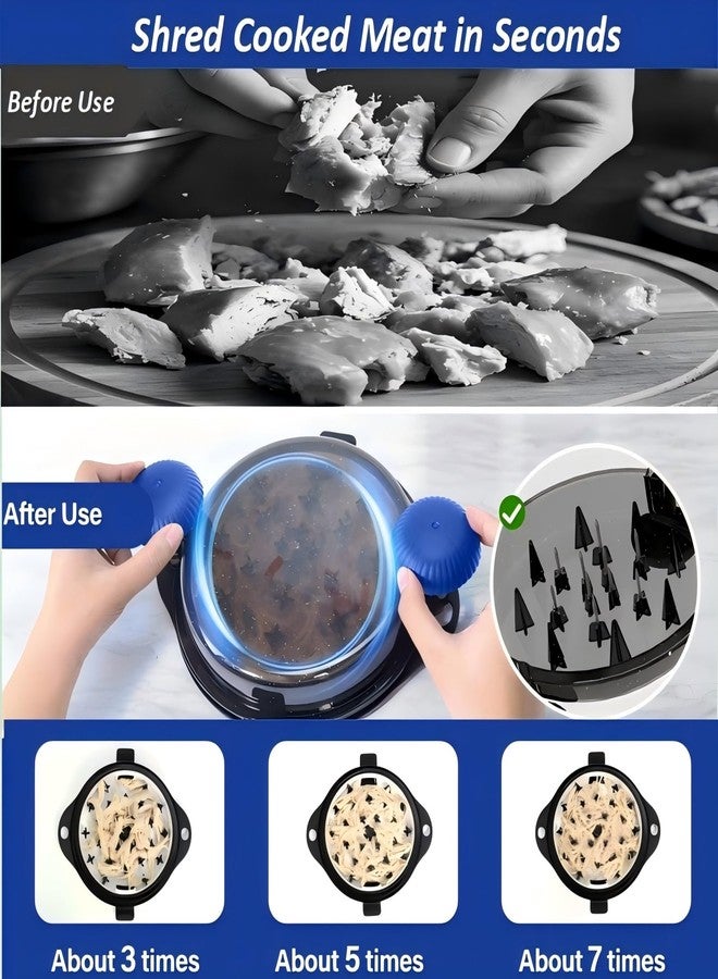 TAREG Chicken Shredder Tool Twist Pro - Large Meat Shredder for Chicken Breast, Pulled Pork, Beef with Upgraded Stainless Steel Spikes Wall Mounted Design BPA-Free Kitchen Essentials Gadgets (Blue/Black) - Image 3