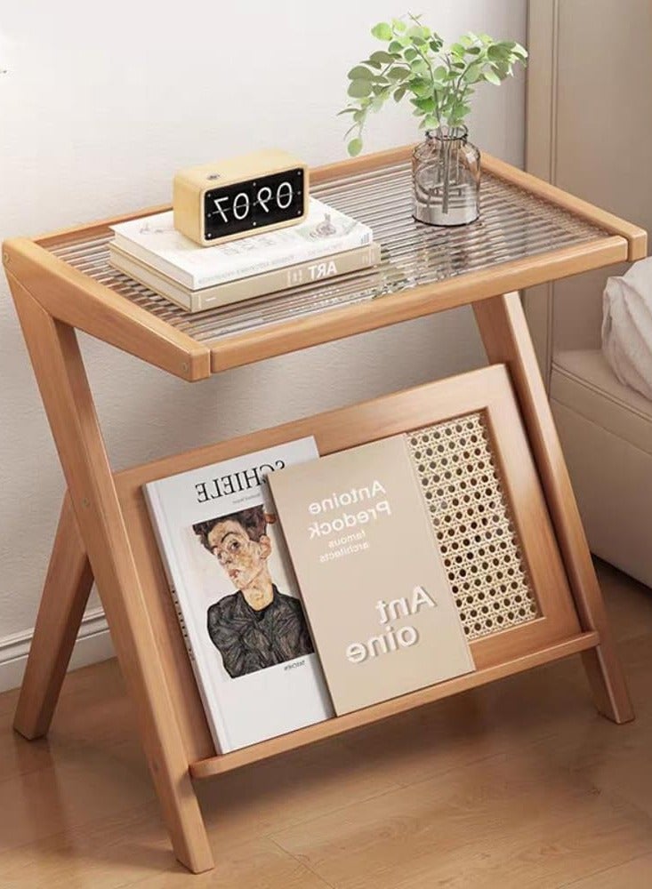 Generic FFD Rattan Mid Century Nightstand with Glass Coffee Table Top and Storage  - Image 1
