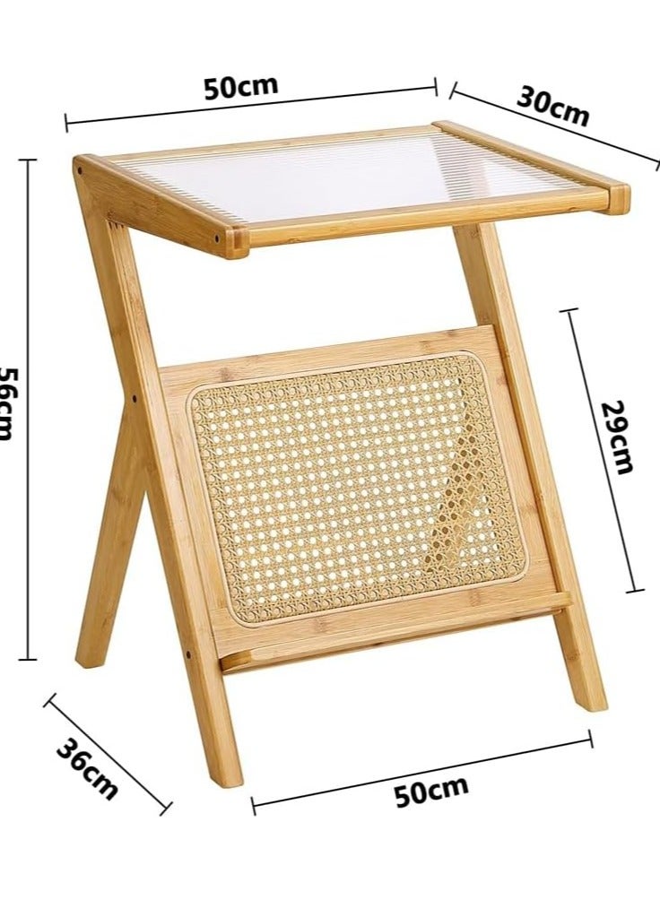 Generic FFD Rattan Mid Century Nightstand with Glass Coffee Table Top and Storage  - Image 2