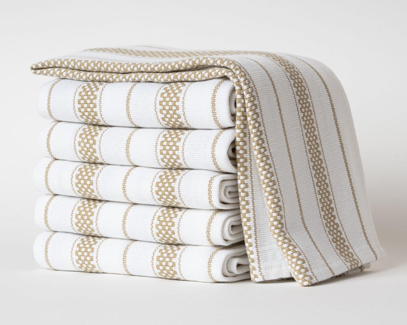 Casa De Lan Kitchen Towels Set – Pack of 6 (20’’ x 30’’) Extra Large Premium Cotton Dish Towels for Kitchen – Chain Stripe Towels – Absorbent – 100% Cotton – with Hanging Loop – Beige - Image 2