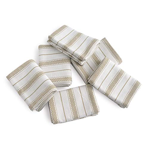Casa De Lan Kitchen Towels Set – Pack of 6 (20’’ x 30’’) Extra Large Premium Cotton Dish Towels for Kitchen – Chain Stripe Towels – Absorbent – 100% Cotton – with Hanging Loop – Beige - Image 3