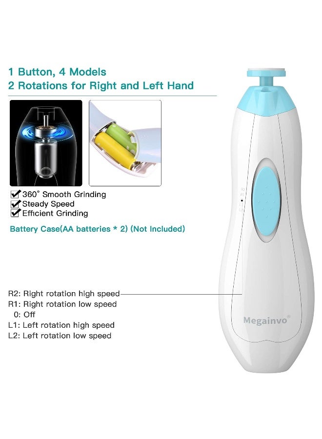 Megainvo مقص أظافر كهربائي للأطفال مع ضوء LED - مجموعة العناية بأظافر الأطفال مع 10 رؤوس طحن تعمل بالبطارية (غير مشمولة) - أزرق - Image 2
