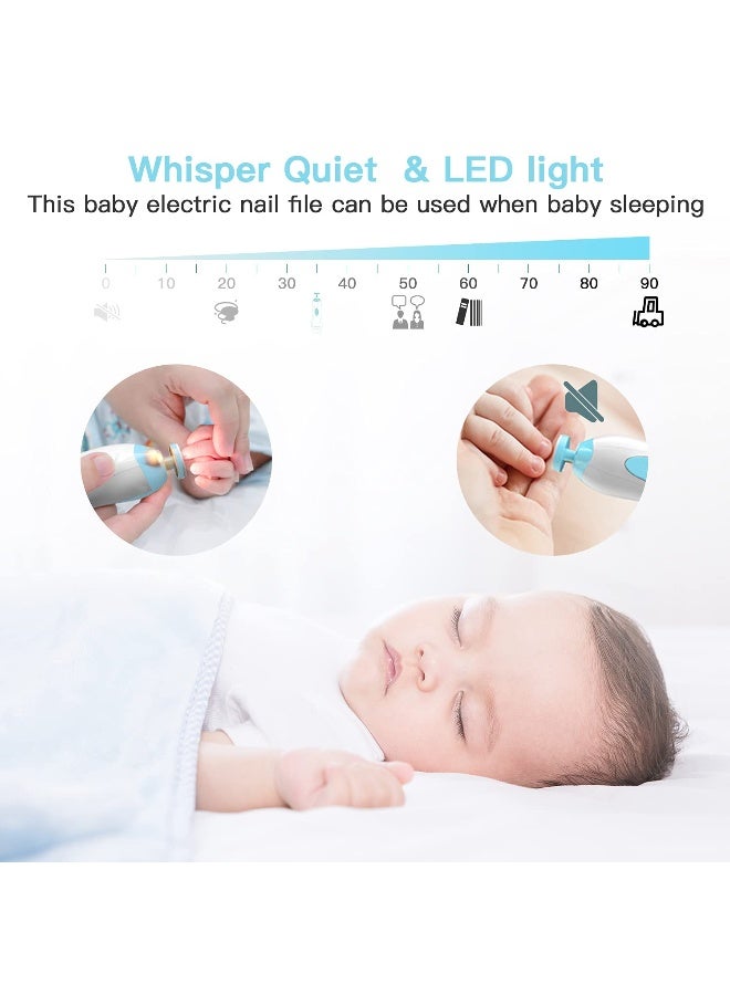 Megainvo مقص أظافر كهربائي للأطفال مع ضوء LED - مجموعة العناية بأظافر الأطفال مع 10 رؤوس طحن تعمل بالبطارية (غير مشمولة) - أزرق - Image 1