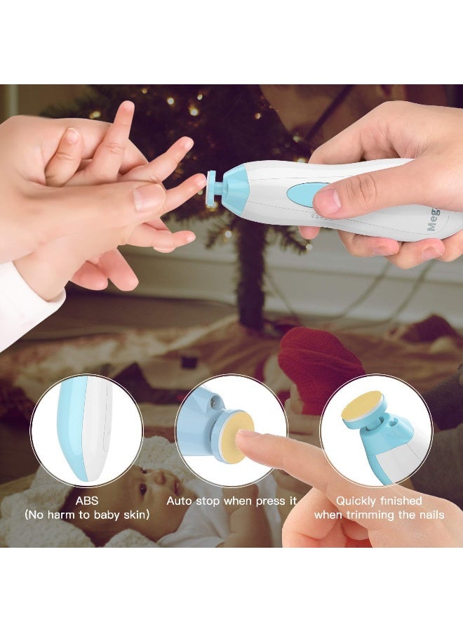 Megainvo مقص أظافر كهربائي للأطفال مع ضوء LED - مجموعة العناية بأظافر الأطفال مع 10 رؤوس طحن تعمل بالبطارية (غير مشمولة) - أزرق - Image 4
