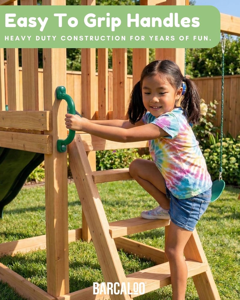 Barcaloo Playground Safety Handles - Outdoor Green Grab Handle Bars, Tree House Accessories, for Backyard Playset and Playground Equipment Replacement Safety Parts for Monkey Bars, Jungle Gym, and More - Image 3