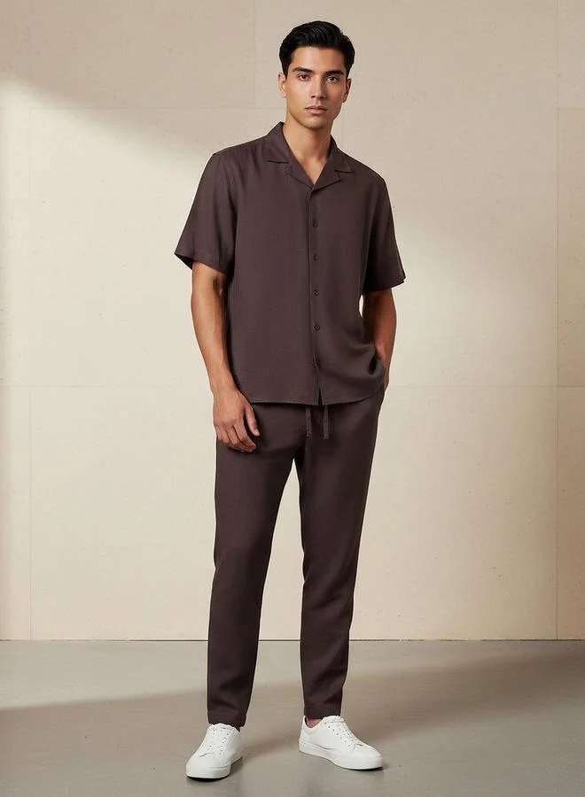 Splash FAV Men Regular Fit Camp Collar Short Sleeve Linen Blend Shirt