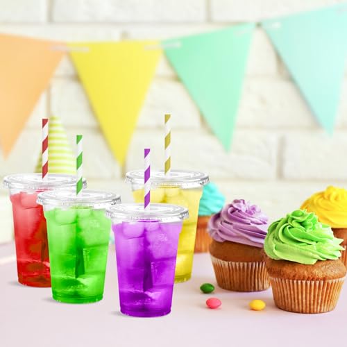 Eupako 9 oz Plastic Cups with Lids, 9 Ounce Clear Disposable Plastic Party Cups with Flat Lids, Cold Drink Cups Pack of 50 - Image 5