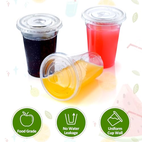 Eupako 9 oz Plastic Cups with Lids, 9 Ounce Clear Disposable Plastic Party Cups with Flat Lids, Cold Drink Cups Pack of 50 - Image 3