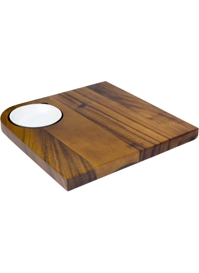 BILLI Billi® Wooden Serving Board With 1Pc Ceramic Dip Bowl, Steak Plate Food Platter  - Image 1