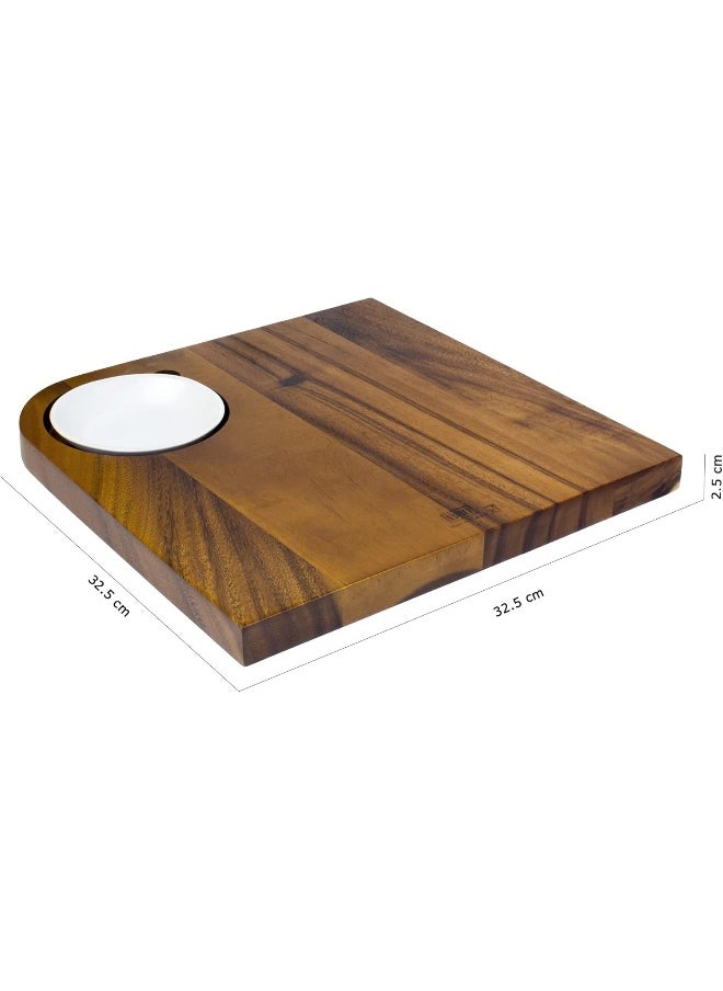 BILLI Billi® Wooden Serving Board With 1Pc Ceramic Dip Bowl, Steak Plate Food Platter  - Image 5