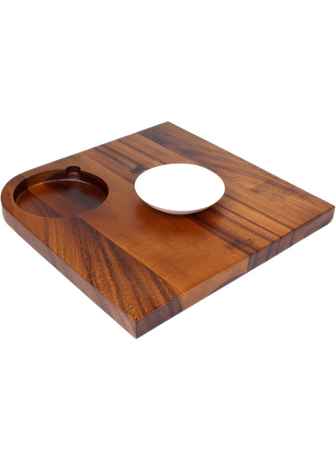 BILLI Billi® Wooden Serving Board With 1Pc Ceramic Dip Bowl, Steak Plate Food Platter  - Image 2