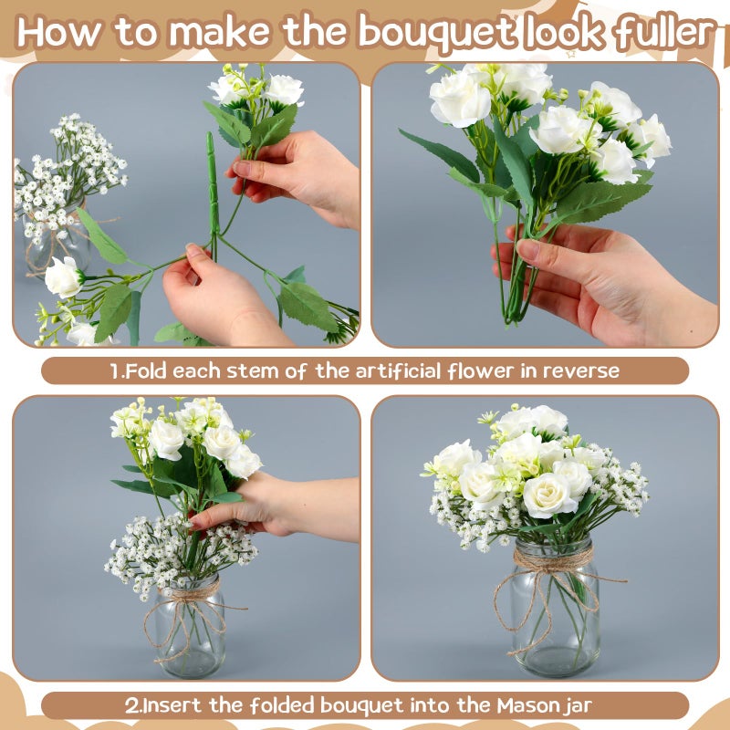 Sliner 33 Pcs Bear Centerpieces for Baby Shower Decorations Baby Shower Table Centerpieces with Bears Mason Jars Roses Bouquet Tags Burlap Rope for Gender Reveal Birthday Party Decoration(White) - Image 4