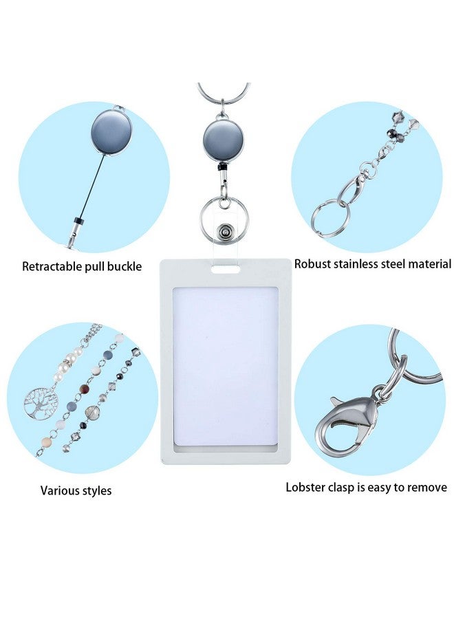 Hicarer 3 Pcs Id Badge Lanyard Necklace With Id Holder Clip Stainless Steel Beaded Chain Retractable Badge Reel Valentine (Chic Style)  - Image 3