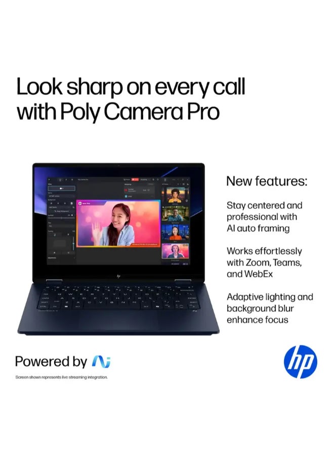 HP (نسخة مطورة) لابتوب HP أومني بوك X فليب 2 في 1 مع شاشة تعمل باللمس 14 بوصة بدقة 2K، مع معالج إنتل كور ألترا 7/16 جيجابايت رام/1 تيرابايت SSD/رسوميات إنتل آرك/ويندوز 11 هوم باللون الأزرق الجوي - Image 4